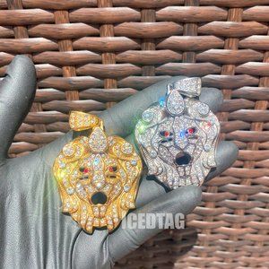Gold Plated Iced Bling Out Lab Diamond Lion Head Hip Hop Stainless Steel Pendant